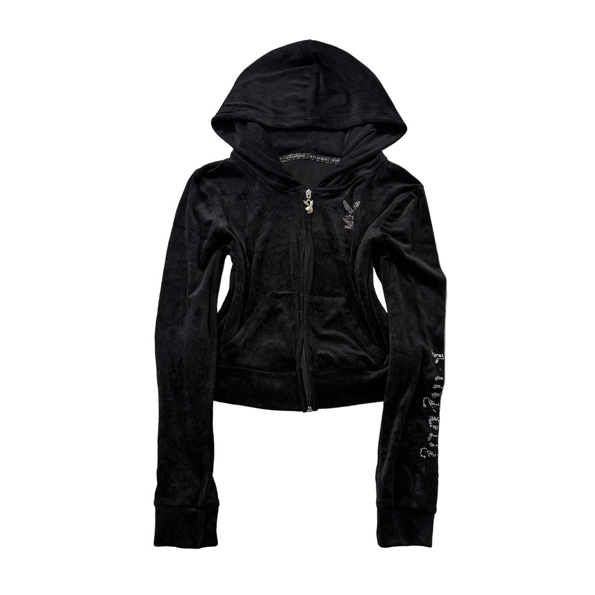 Playboy black rhinestone velour zip hoodie size M SKU 1353