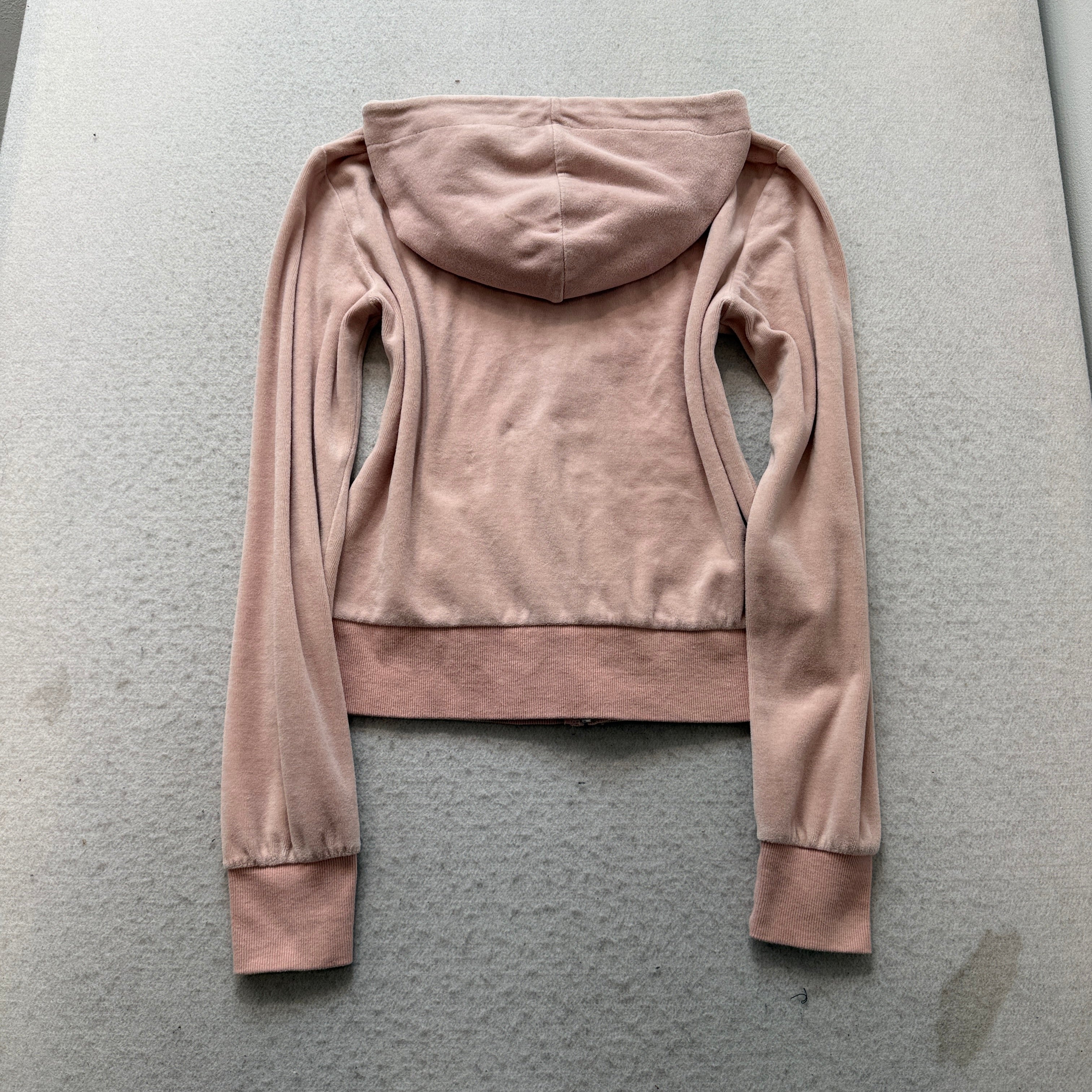Juicy Couture Women's Dusty Rose Velour Zip-Up Hoodie Drawstring Pocket Size M