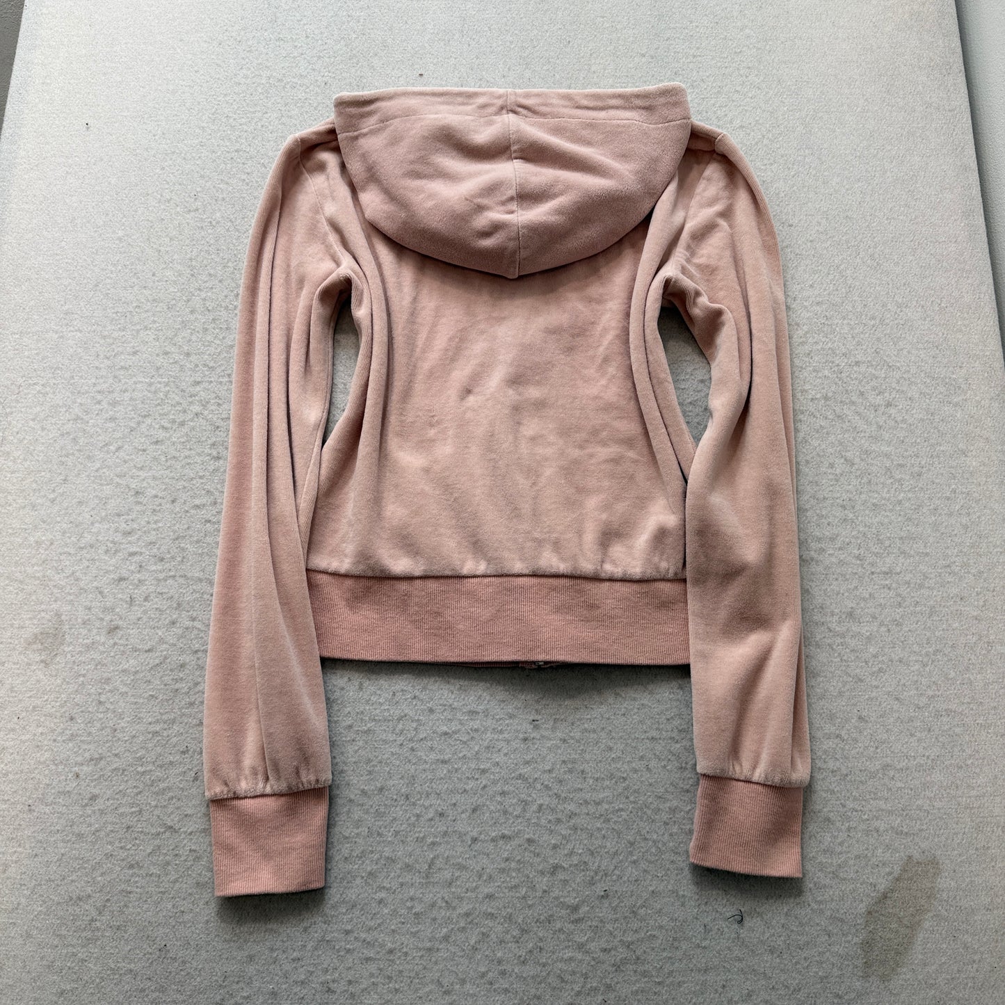 Juicy Couture Women's Dusty Rose Velour Zip-Up Hoodie Drawstring Pocket Size M