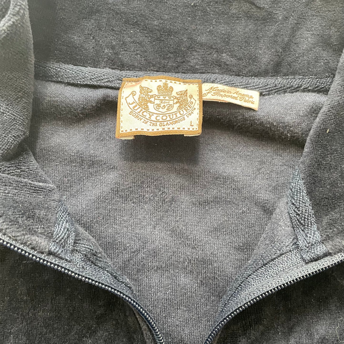 Vintage Juicy Couture Women's Navy Velour Zip-Up Track Jacket Pockets Y2K Size L