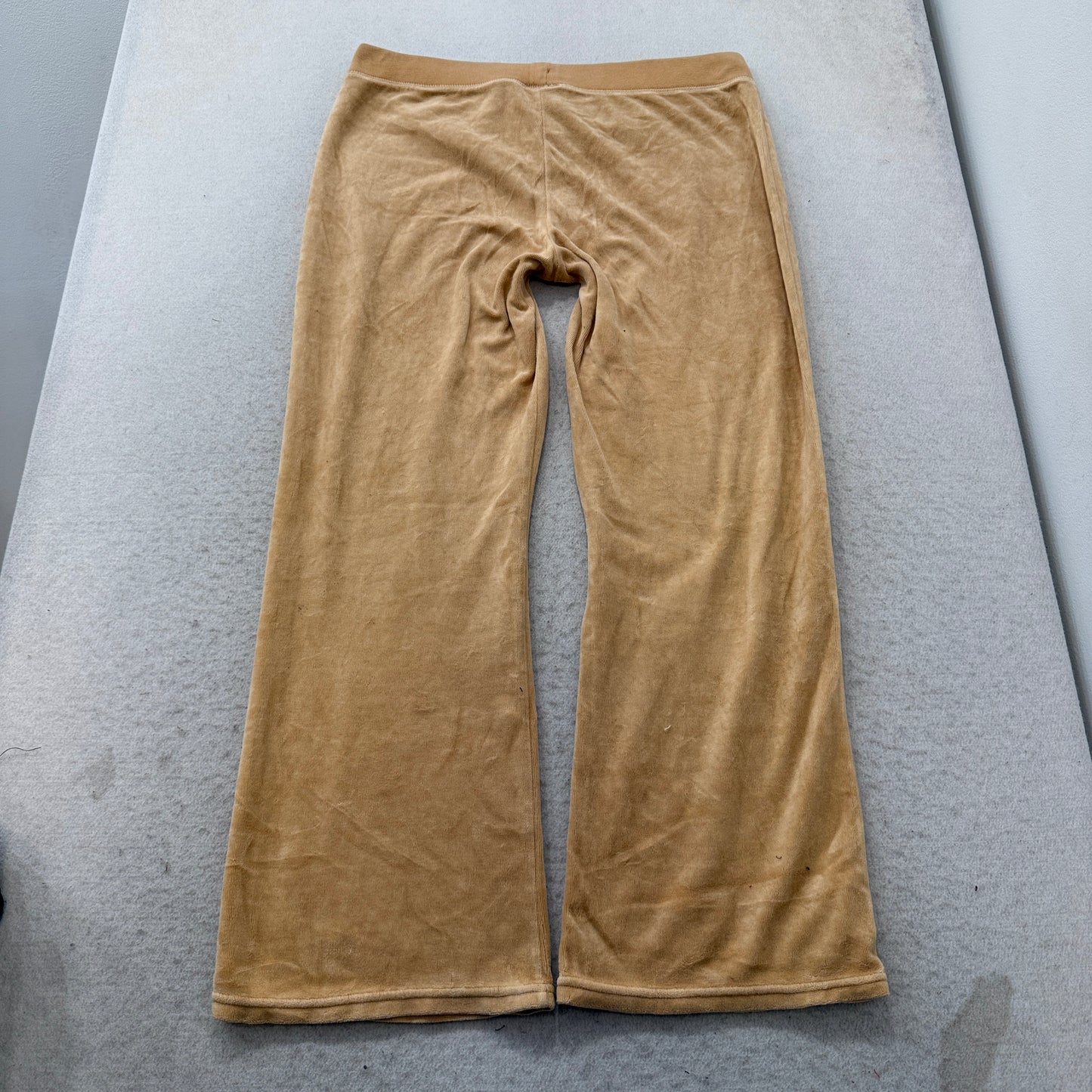 Vintage Juicy Couture Women's Camel Velour Flared Track Pants Drawstring Size L