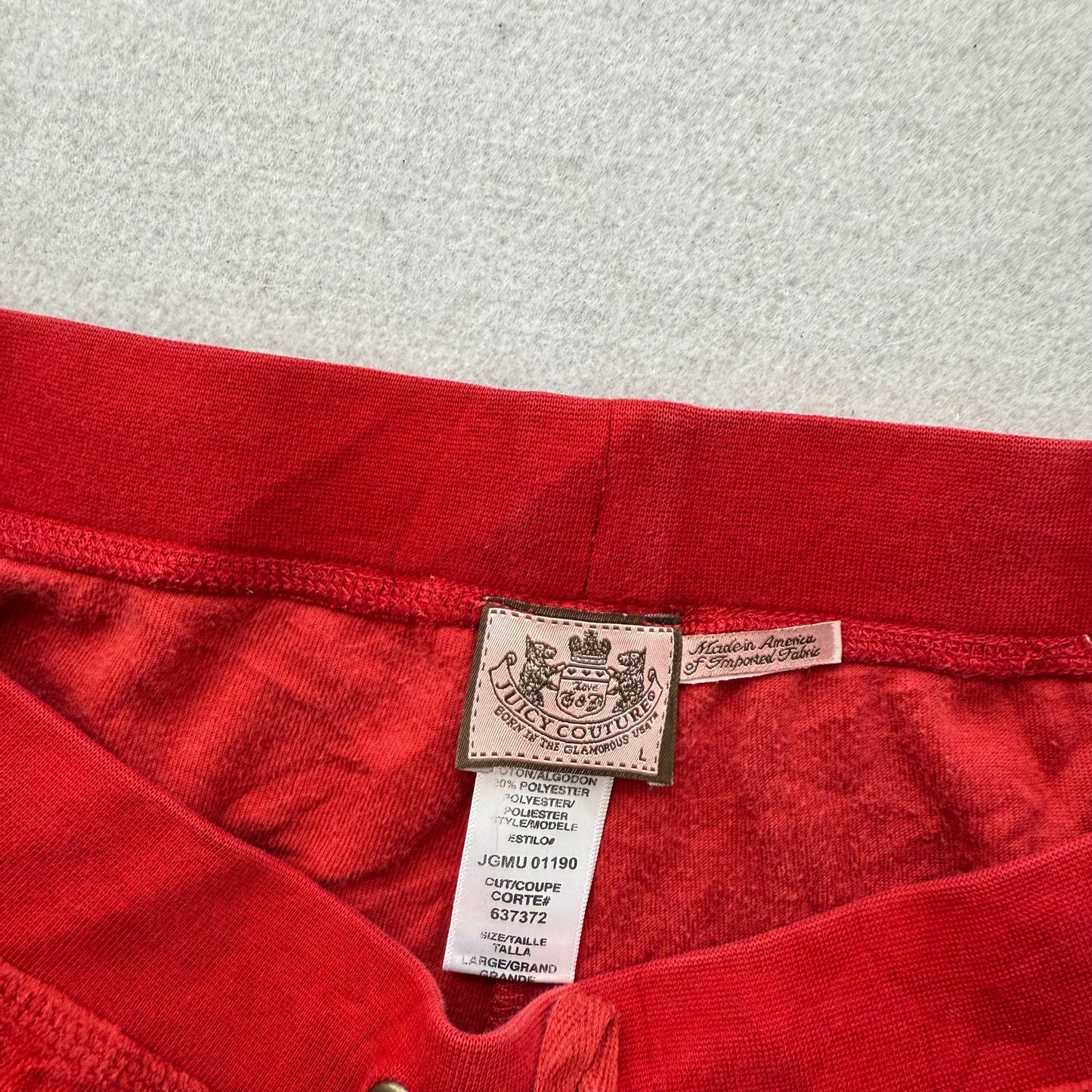 Vintage Juicy Couture Women's Bright Red Velour Straight Leg Track Pants Size L