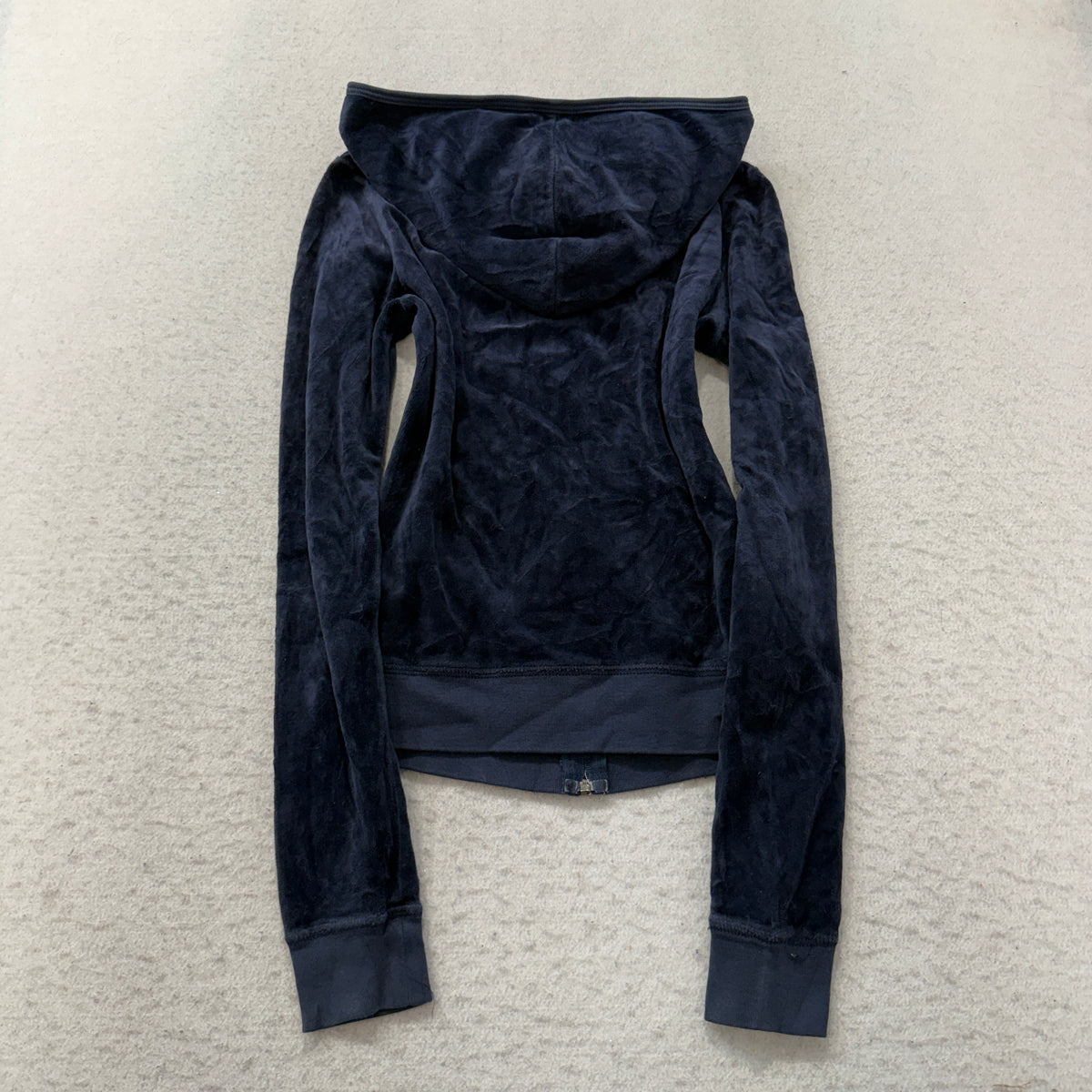2003 Vintage Juicy Couture Women's Navy Blue Velour Zip-Up Hoodie Pockets Size S