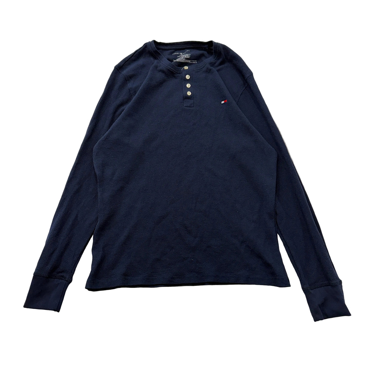 Tommy Hilfiger navy waffle knit henley front