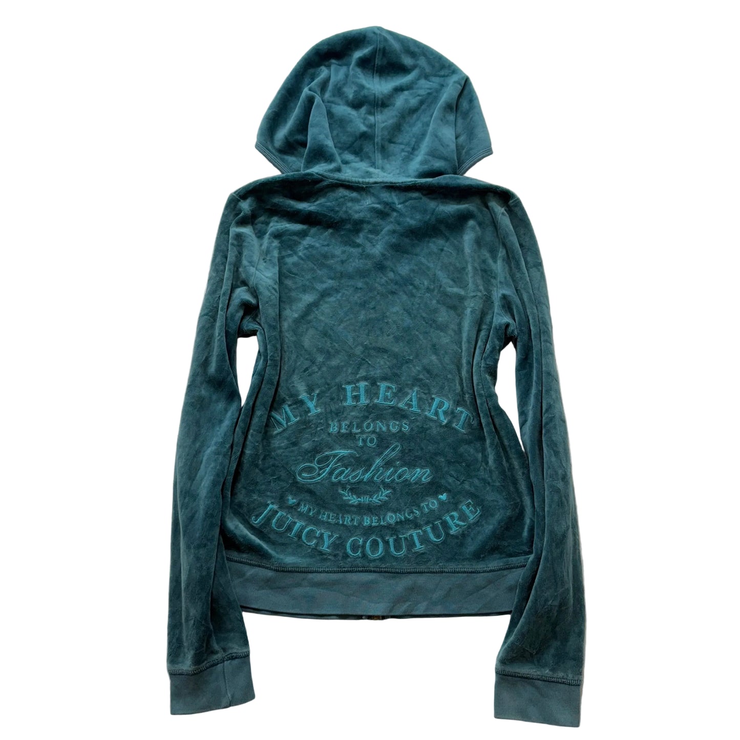 Juicy Couture Women's Dark Teal Velour Zip Up Hoodie Embroidered Logo Size XL
