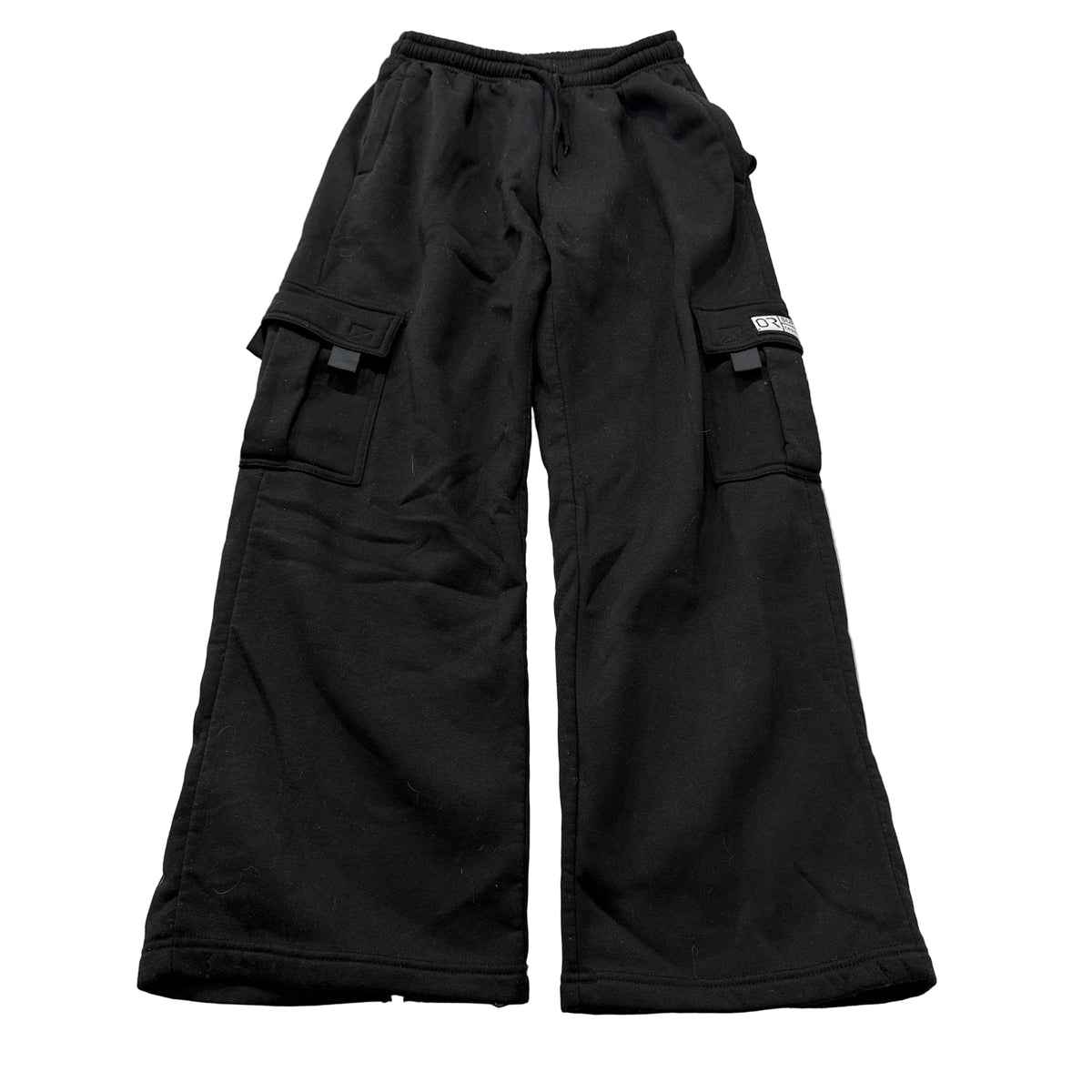 OR Supreme Fashionable Men Black Cargo Sweatpants Drawstring Pockets Wide Size M