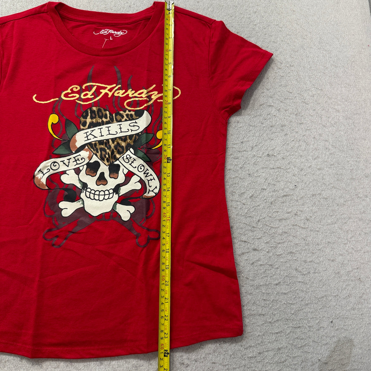 Ed Hardy Love Kills Slowly Skull Graphic T-Shirt Red Size L photo 5