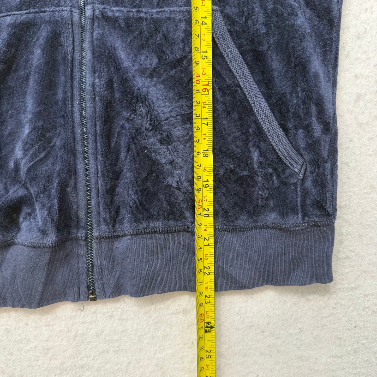 Juicy Couture Womens Navy Velour Full Zip Hoodie Loungewear Graphic Logo Size XL