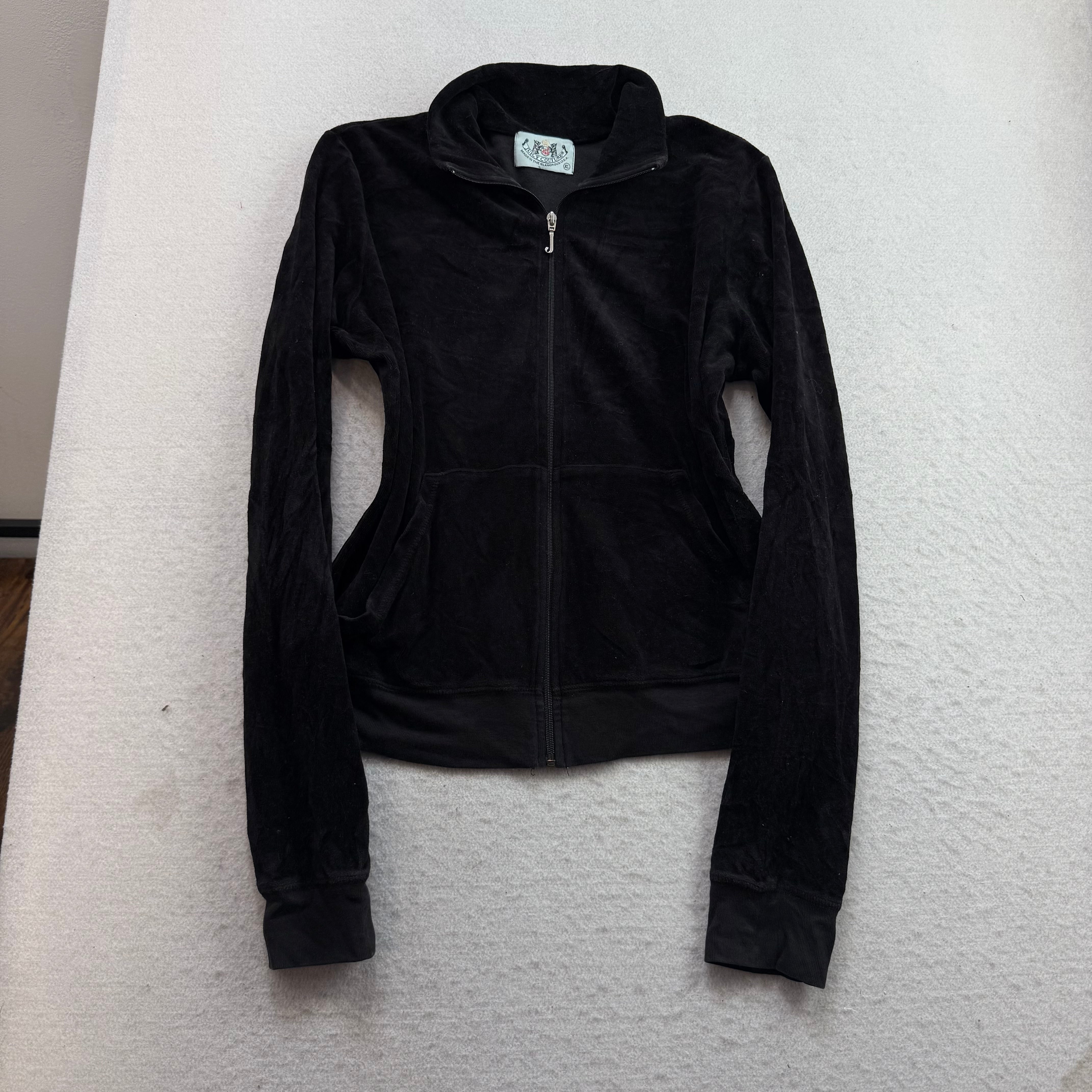 2003 Vtg Juicy Couture Womens Black Velour Tracksuit Set Jacket & Pant Size XL/L
