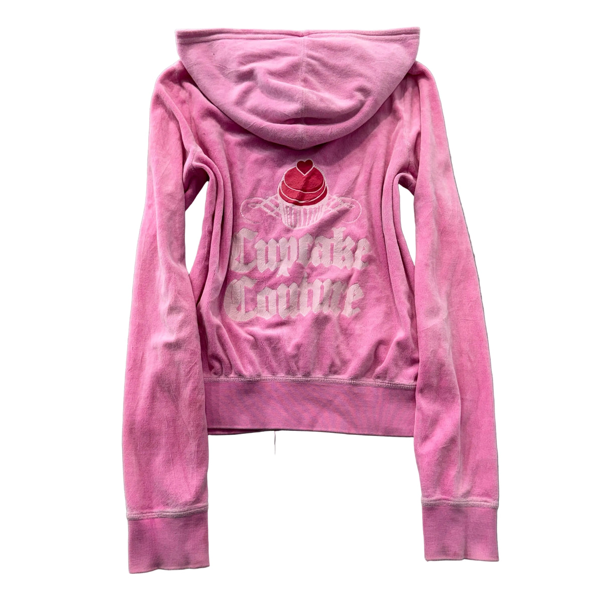 Juicy Couture Cupcake Womens Pink Velour Zip-Up Hoodie Loungewear Graphic Size M