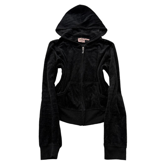 Vintage Juicy Couture Women's Black Zip-Up Hoodie Pockets Classic Y2K Size L