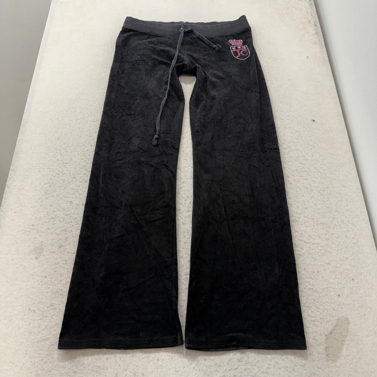 2003 Vintage Juicy Couture Scottie Dogs Womens Black Velour Tracksuit Set Size L