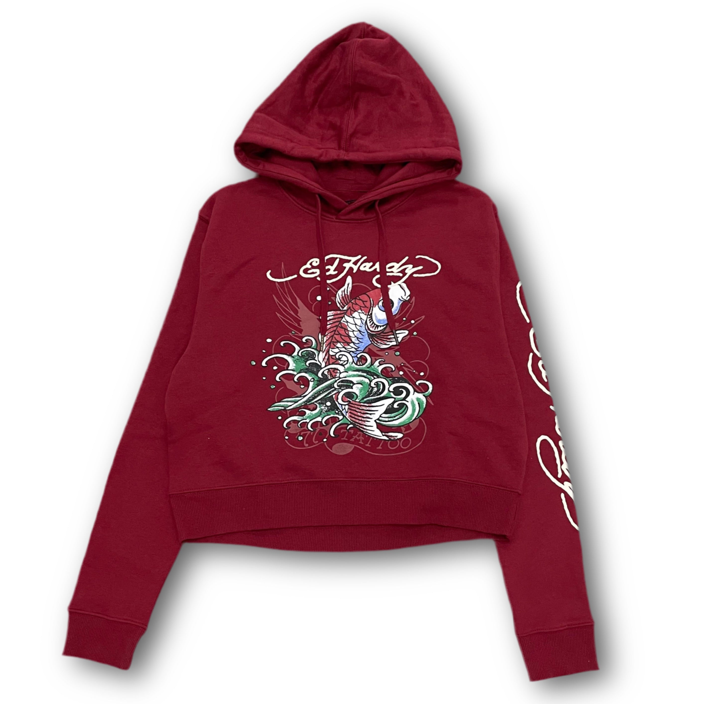 ED HARDY “Koi fish” BURGUNDY CROPPED HOODIE