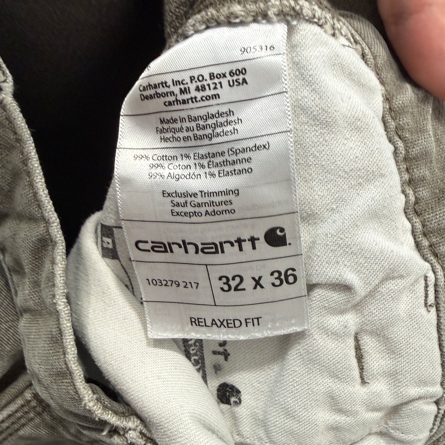 Carhartt Men's Olive Carpenter Pants Pockets Zip-Fly Classic Workwear Size 32x36