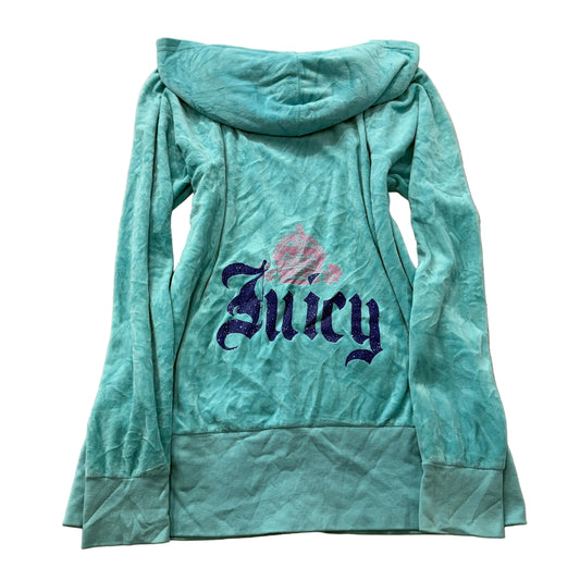 Juicy Couture Women's Teal Blue Velour Zip-Up Hoodie Pockets Classic Size 1X