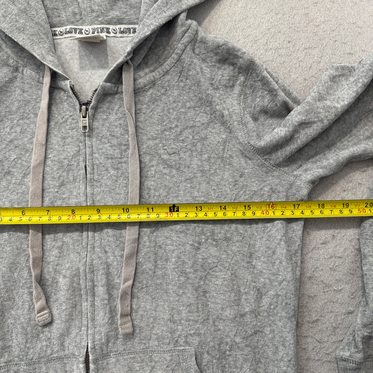 Victoria's Secret PINK Women's Heather Gray Velour Zip-Up Hoodie Pockets Size S