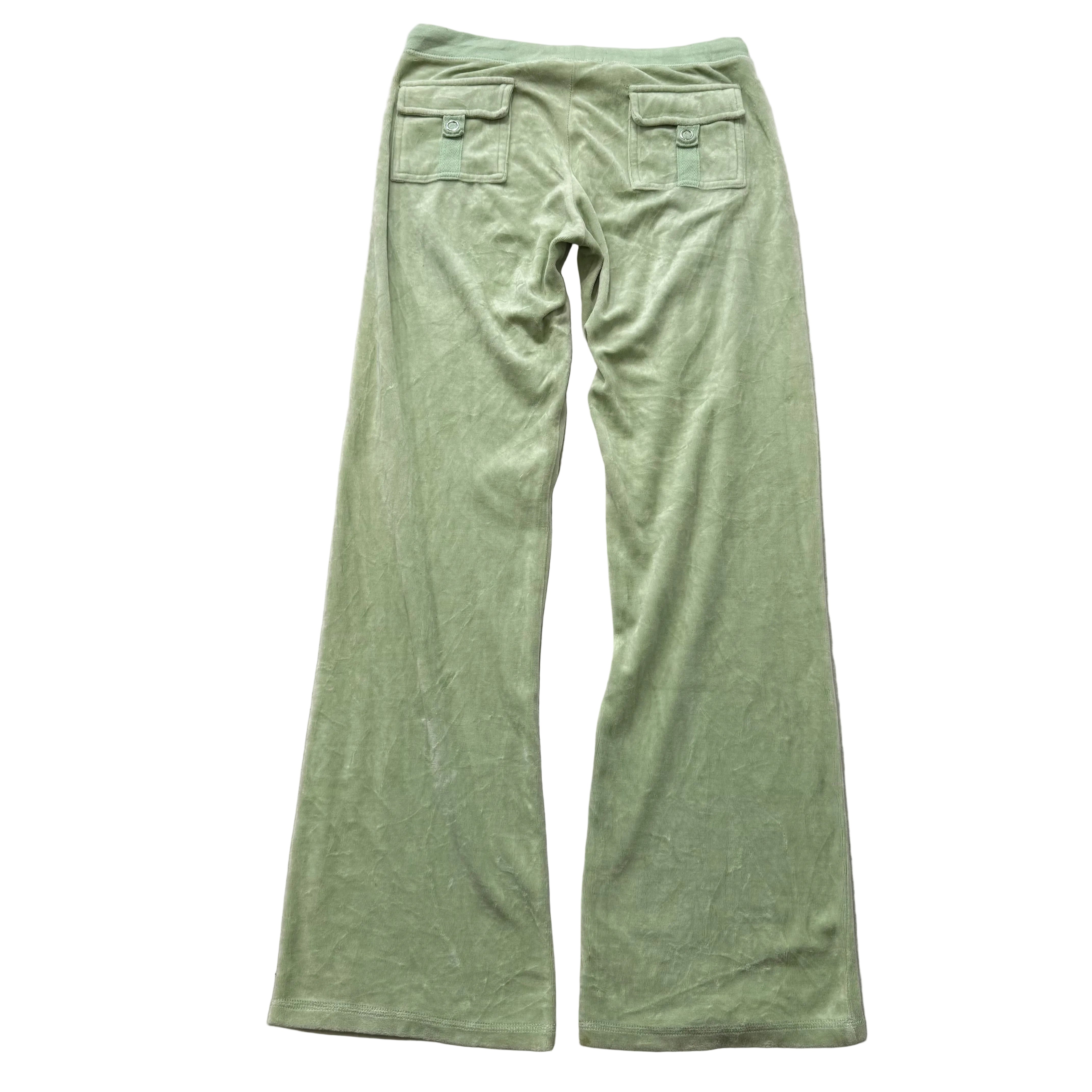 Vintage Juicy Couture Light Green Velour Flared Track Pant Drawstring Y2k Size L