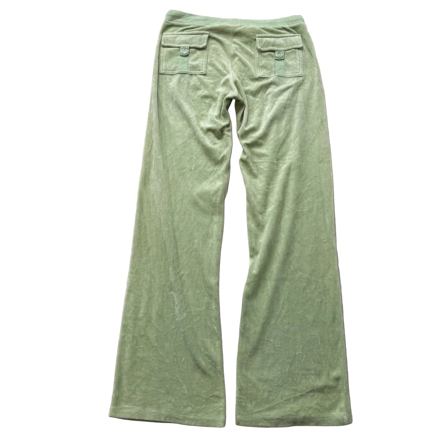 Vintage Juicy Couture Light Green Velour Flared Track Pant Drawstring Y2k Size L