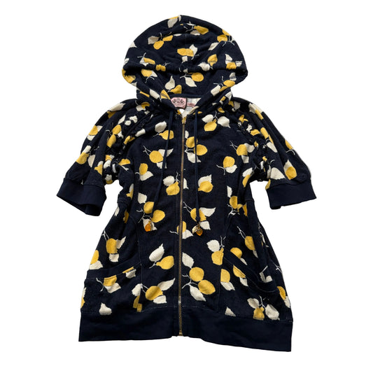 Vintage Juicy Couture Women's Navy Terry Cloth Lemon Print Pattern Hoodie Size L