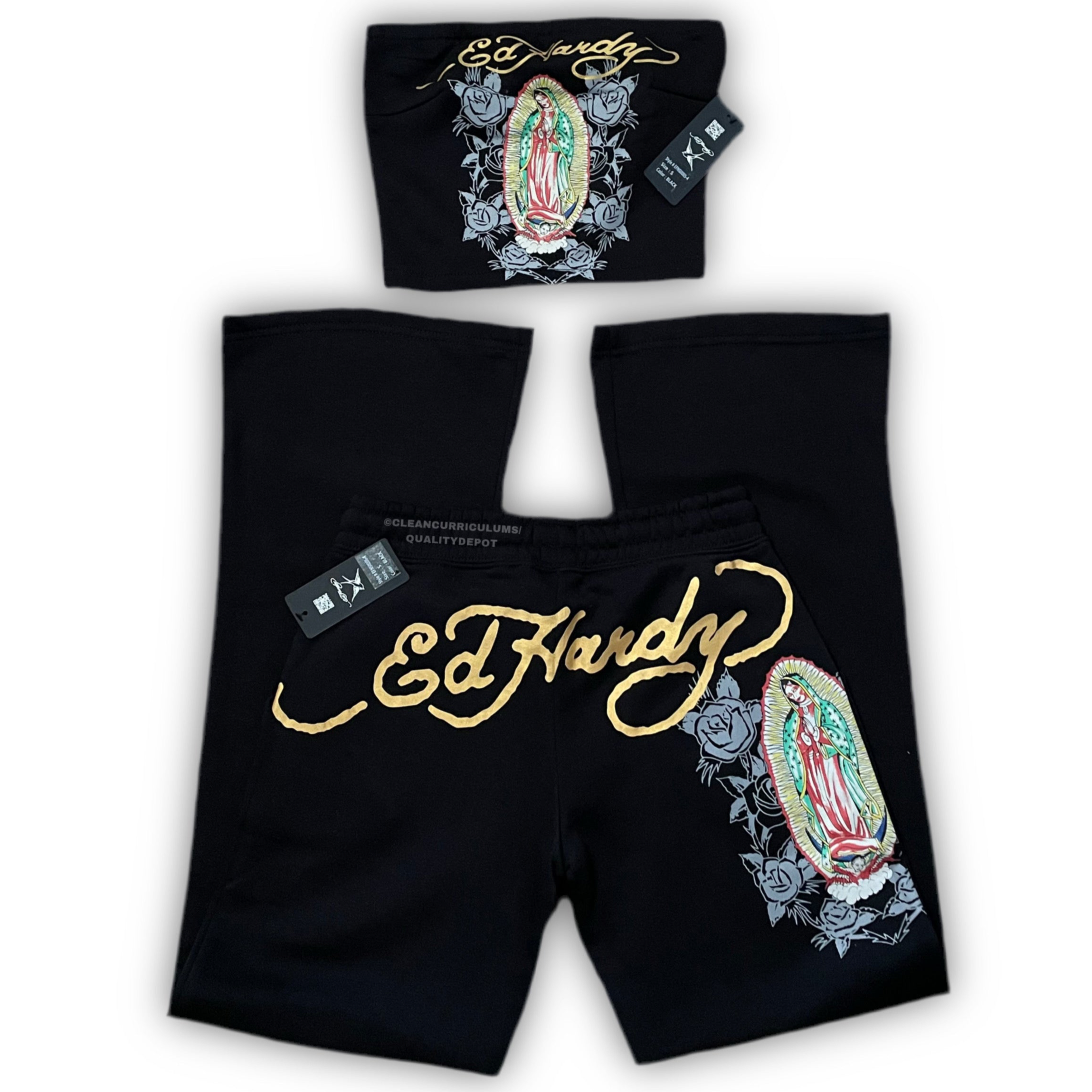 ED HARDY “MARY” BLACK TUBE TOP & PANT SET