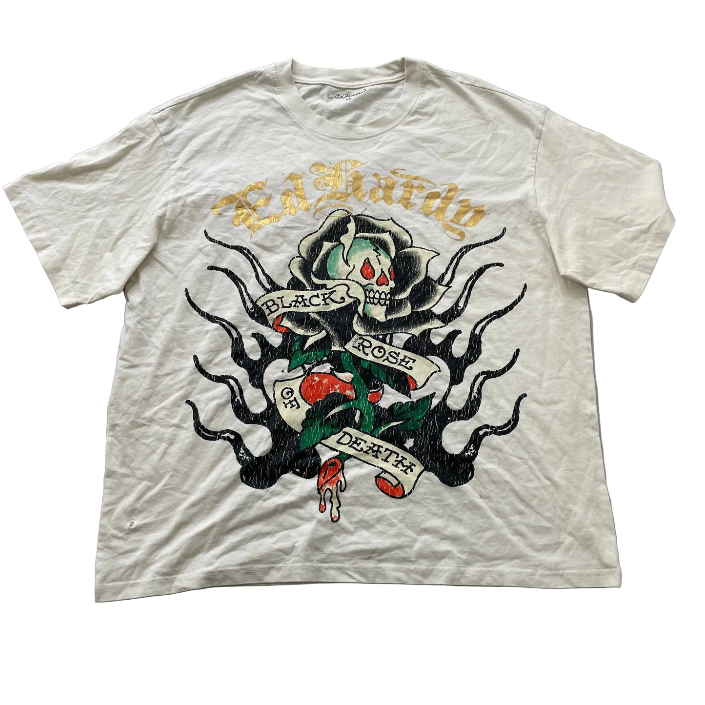 Ed Hardy Men's White Cotton T-Shirt Pullover Short Sleeve Graphic Logo Size XL
