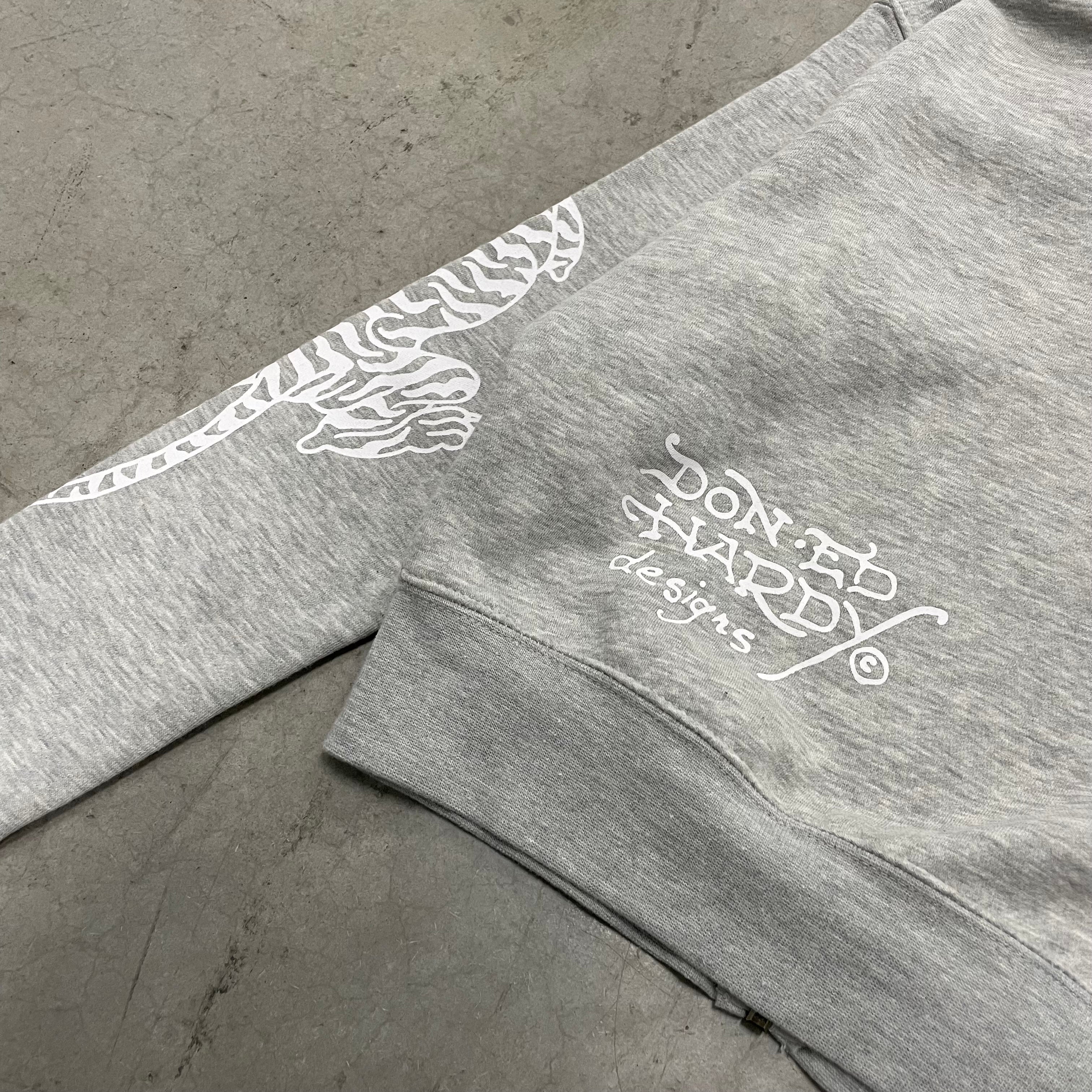 ED HARDY “Tiger Roar” GREY CROPPED ZIP UP HOODIE