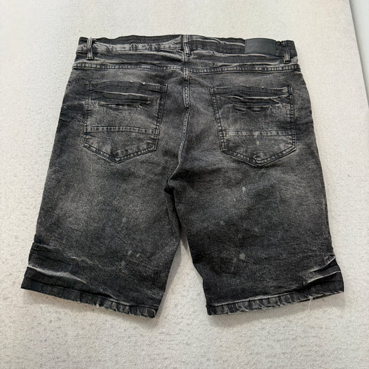 Evolution In Design Men's Black Distressed Denim Shorts Relaxed Fit Size W38