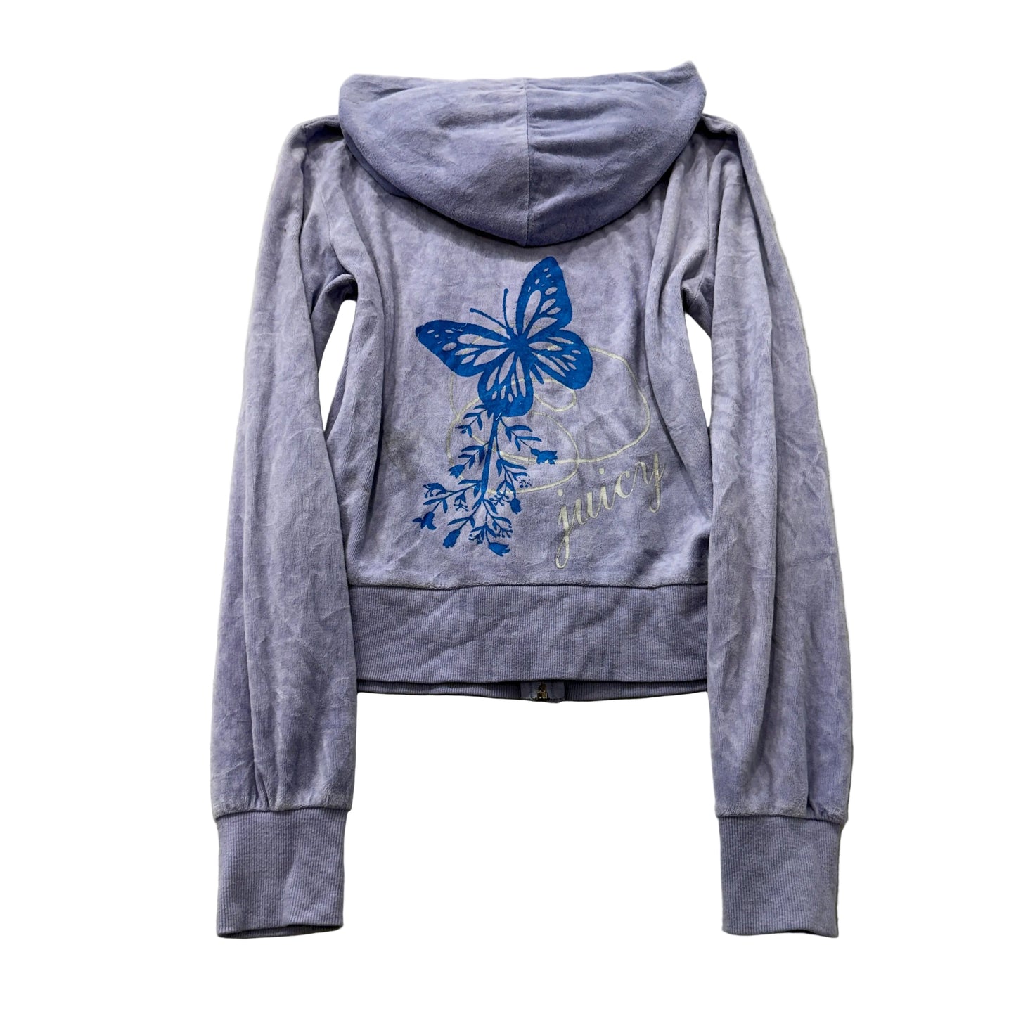 Vintage Juicy Couture Womens Lavender Velour Zip-Up Hoodie Butterfly Graphic - S