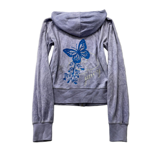 Vintage Juicy Couture Womens Lavender Velour Zip-Up Hoodie Butterfly Graphic - S