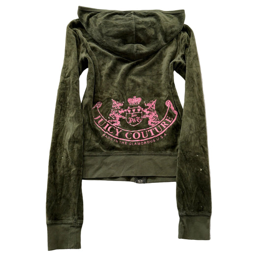 RARE 2003 Juicy Couture Scottie Dogs Womens Olive Green Velour Zip-Up Hoodie - S