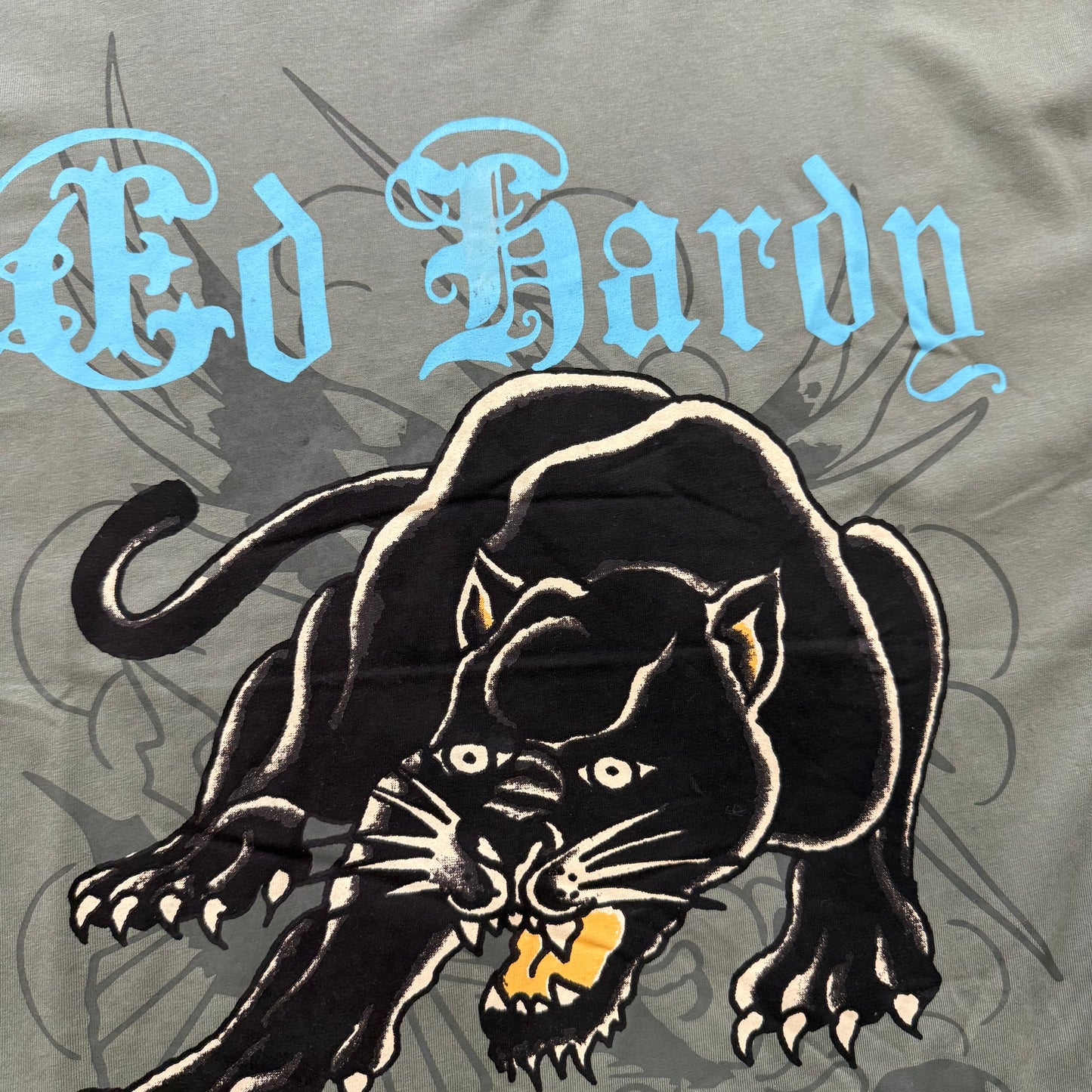 Ed Hardy Men's Olive Green Cotton T-Shirt Crouching Panther Graphic Tee Size M