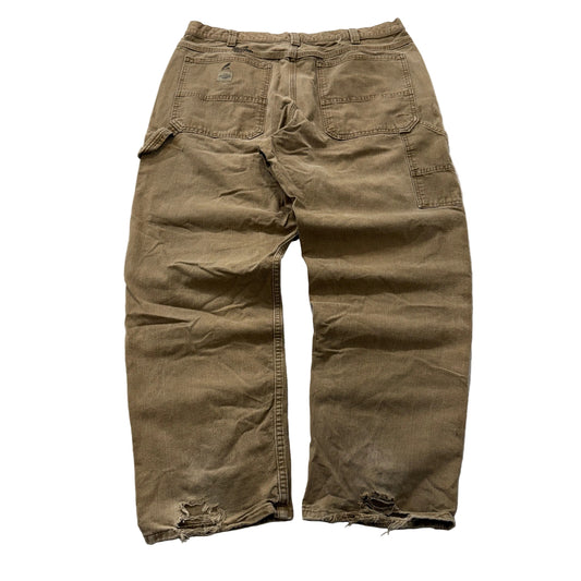 Lee Dungarees Men's Khaki Canvas Carpenter Pants Pockets Workwear Y2K Size W38