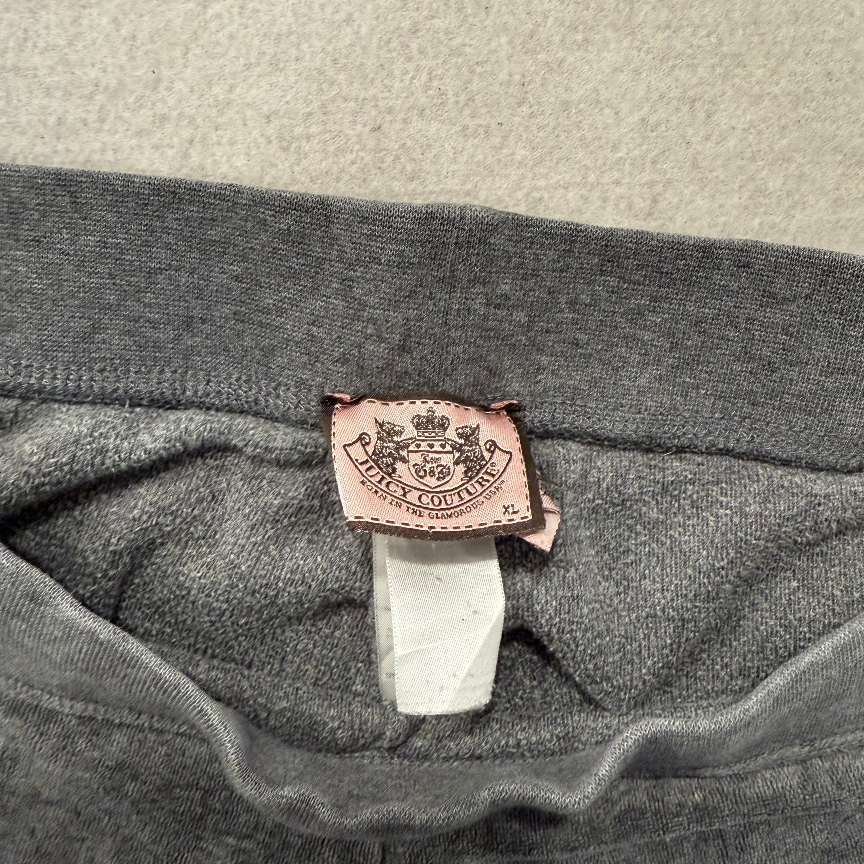 Vintage Juicy Couture Rhinestone Crown Shield Crest Gray Flare Velour Pants Size XL