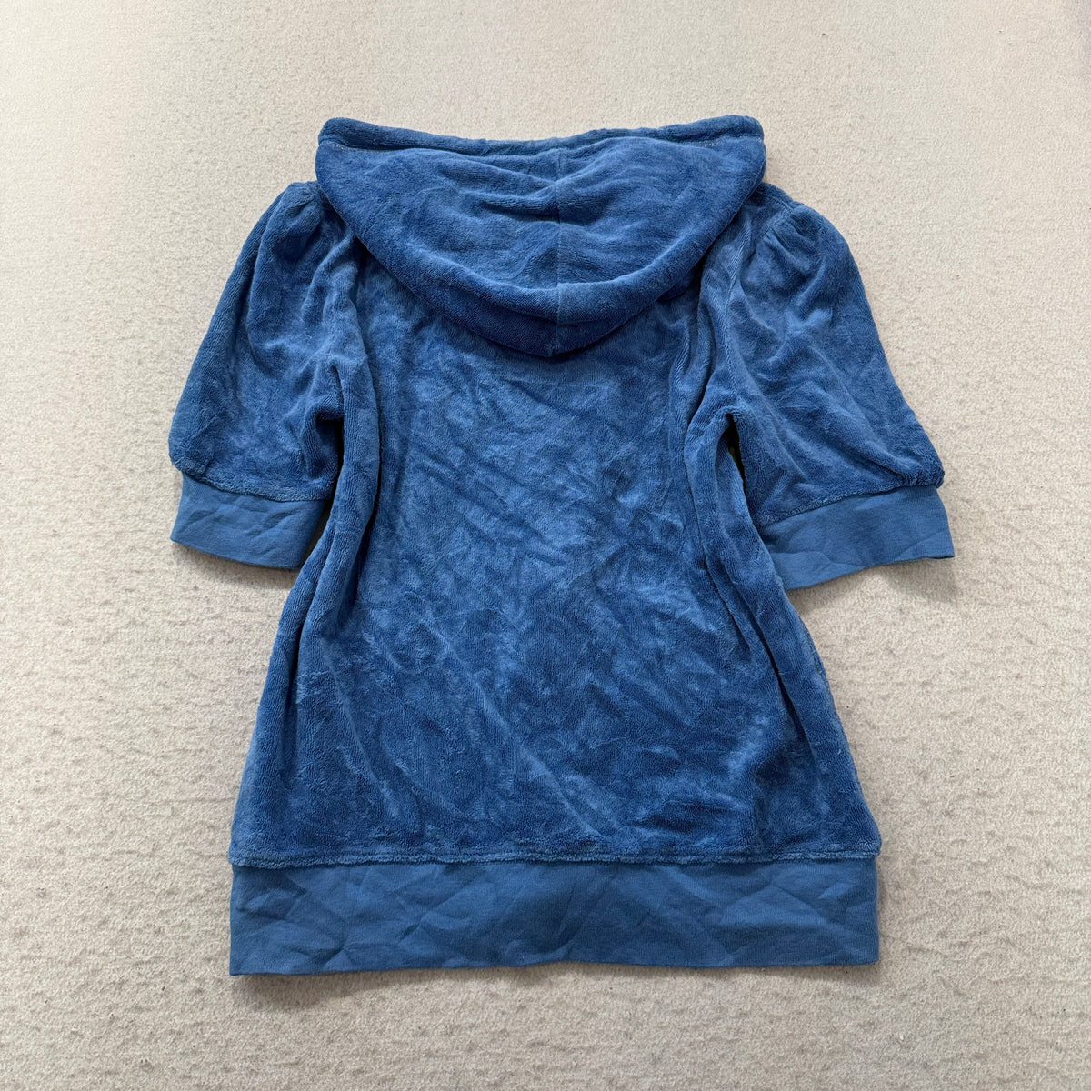 Vintage Juicy Couture Women's Blue Terry Cloth Half Sleeve Zip-Up Hoodie Size L