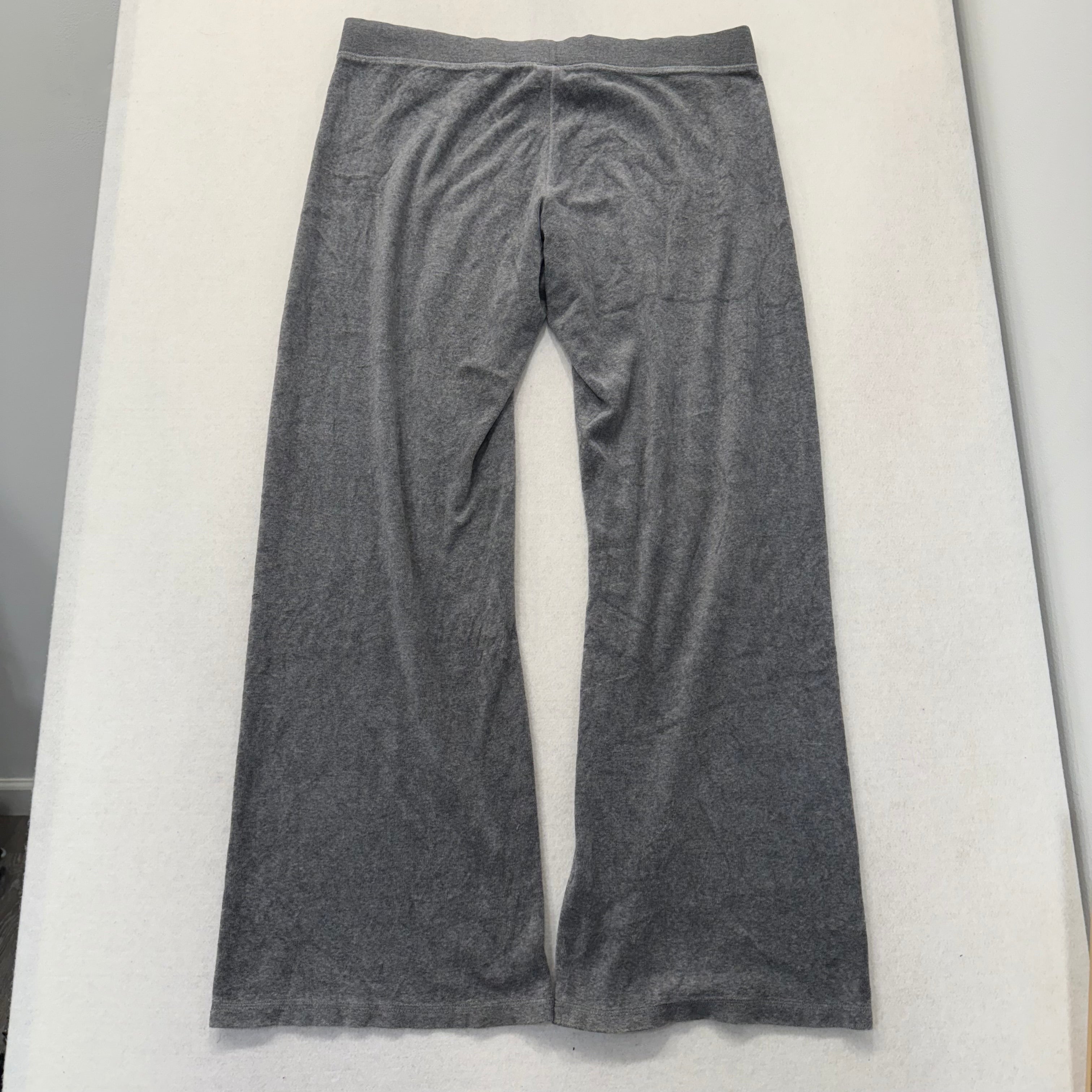 Vintage Juicy Couture Rhinestone Crown Shield Crest Gray Flare Velour Pants Size XL