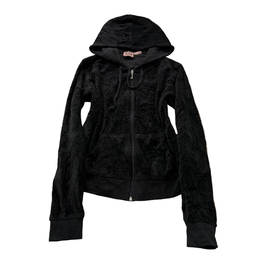 Juicy Couture Black Velour Zip Hoodie Y2K Size L