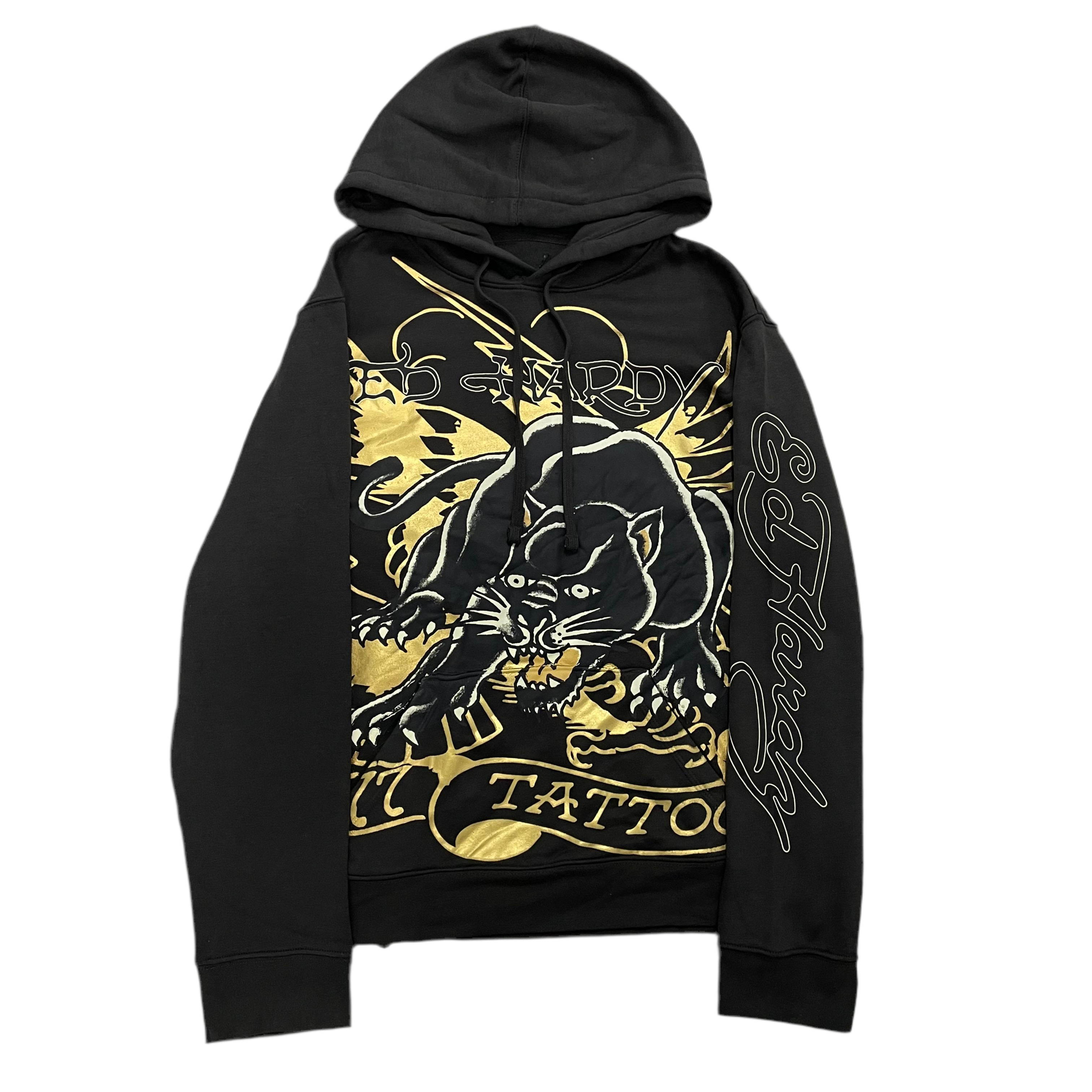Ed Hardy “Crouching Panther” charcoal & Gold Hoodie
