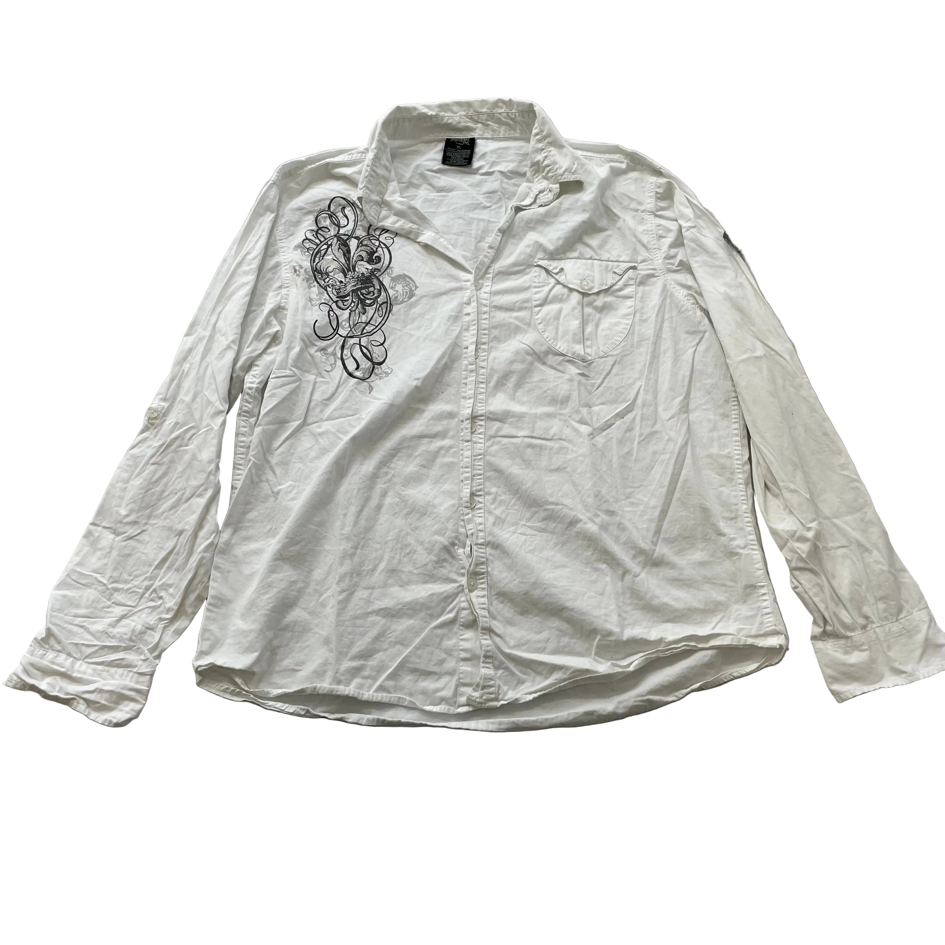 MMA Elite Men's White Cotton Regular Fit Button Up Shirt Graphic Logo Size Xl