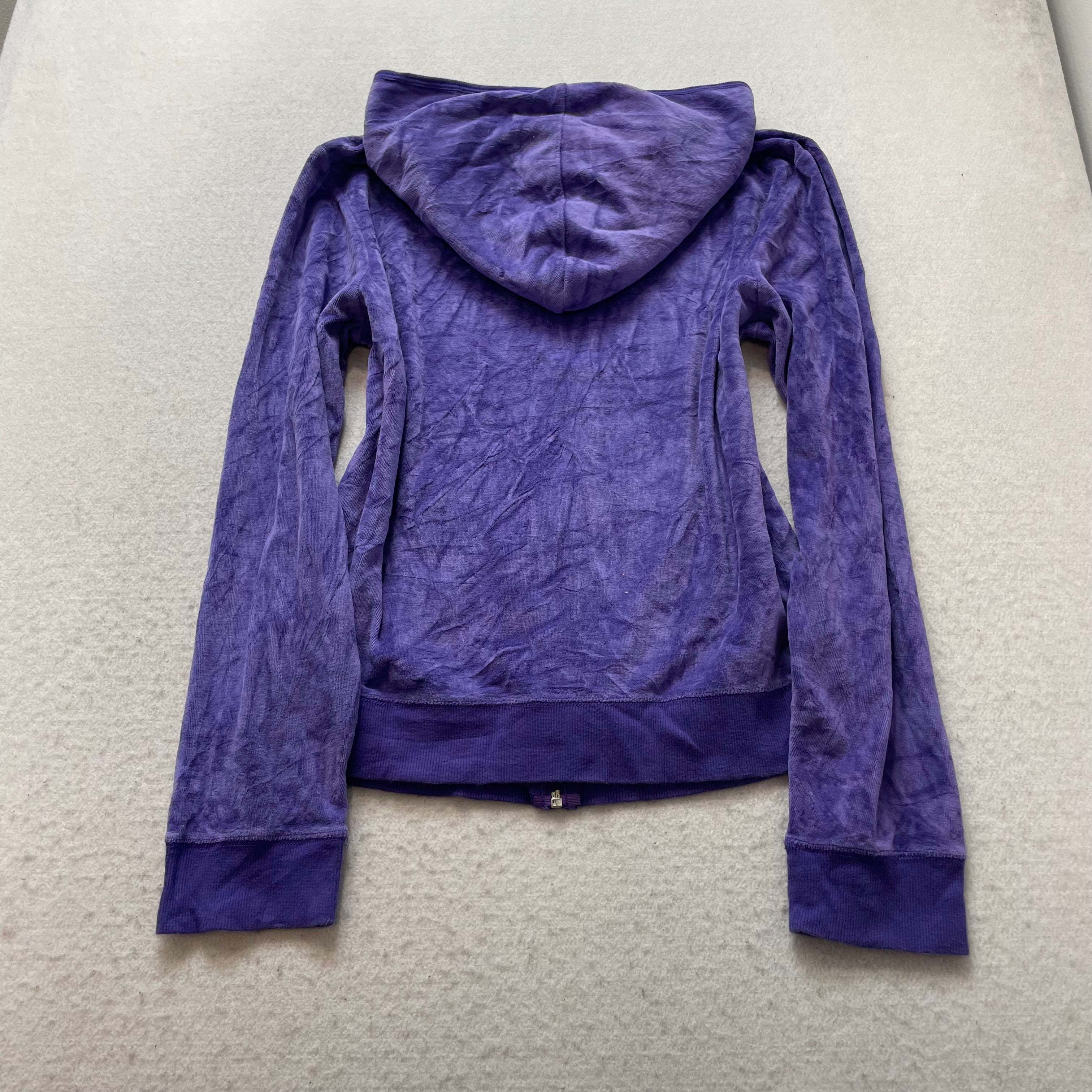 Juicy Couture Women's Indigo Velour Zip-Up Hoodie Pockets Loungewear Size XL