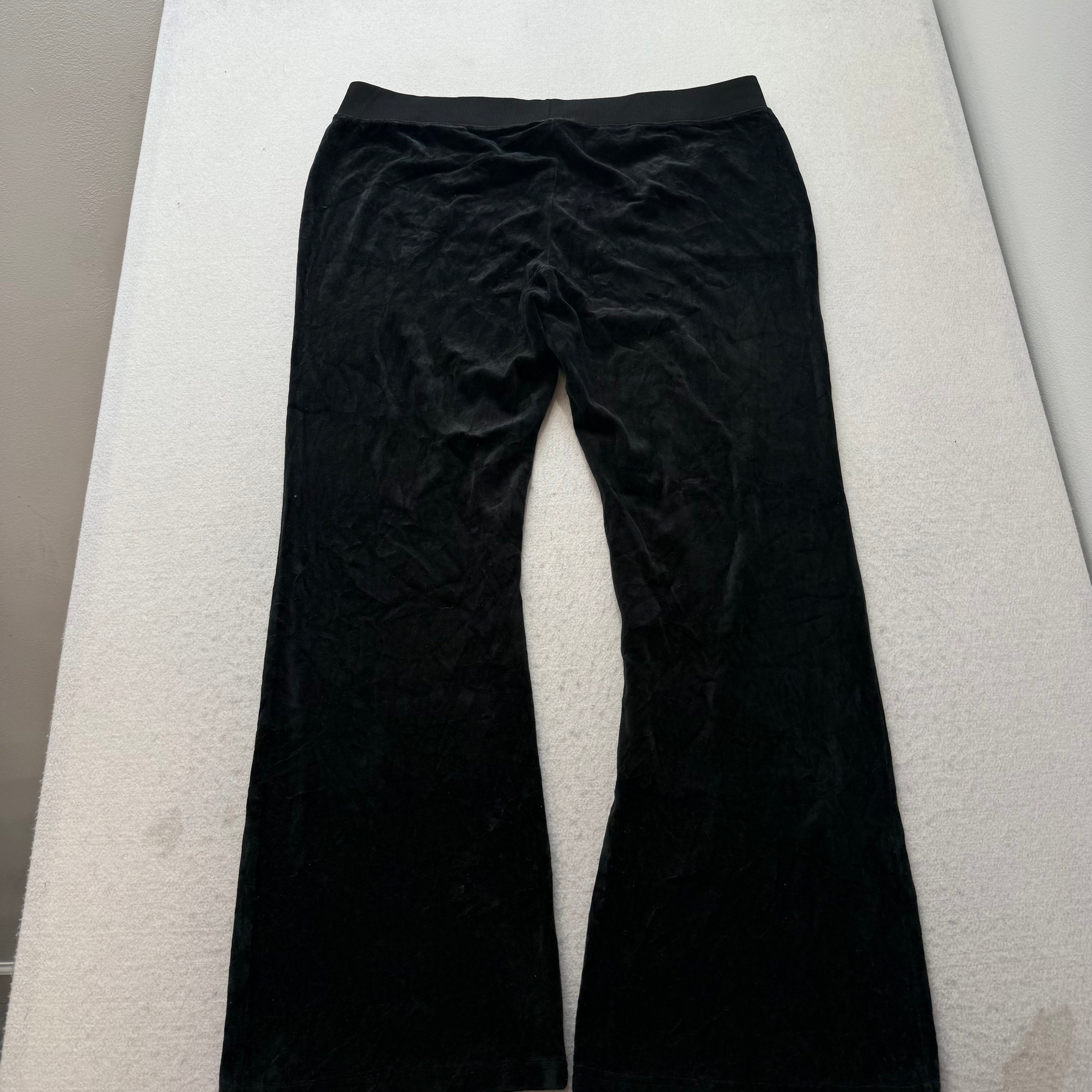 Juicy Couture Women's Black Velour Wide Leg Track Pant Loungewear Casual Size XL