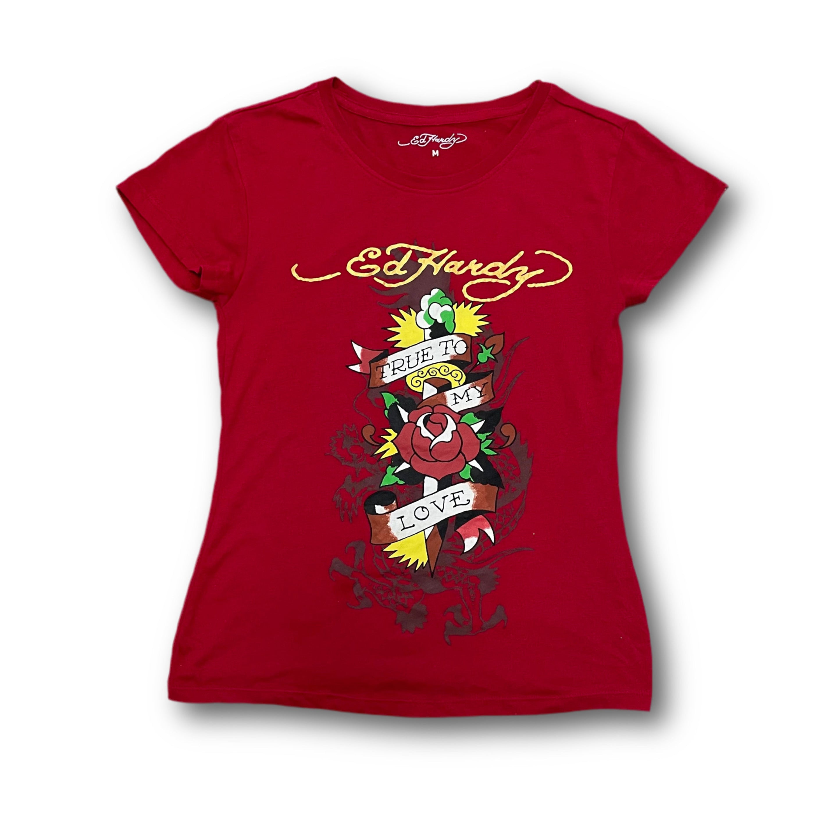 ED HARDY “Dagger Rose” CHERRY RED CAP SLEEVE BABY TEE