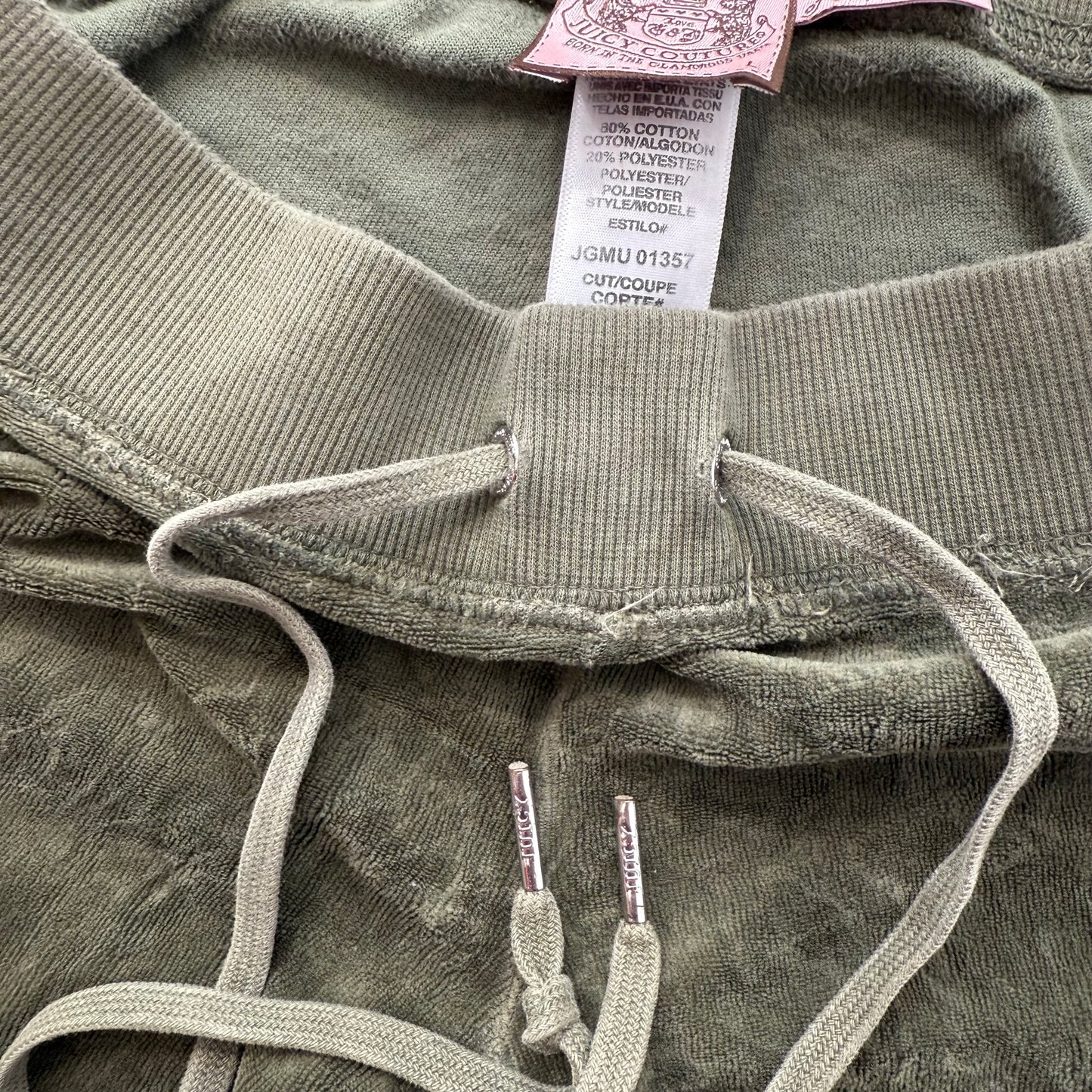 Vintage Juicy Couture Women Olive Green Velour Flared Track Pant Low Rise Size L