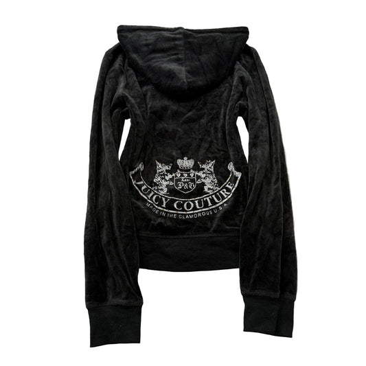 Vintage Juicy Couture Scottie Dogs Women's Black Velour Zip-Up Hoodie Size L