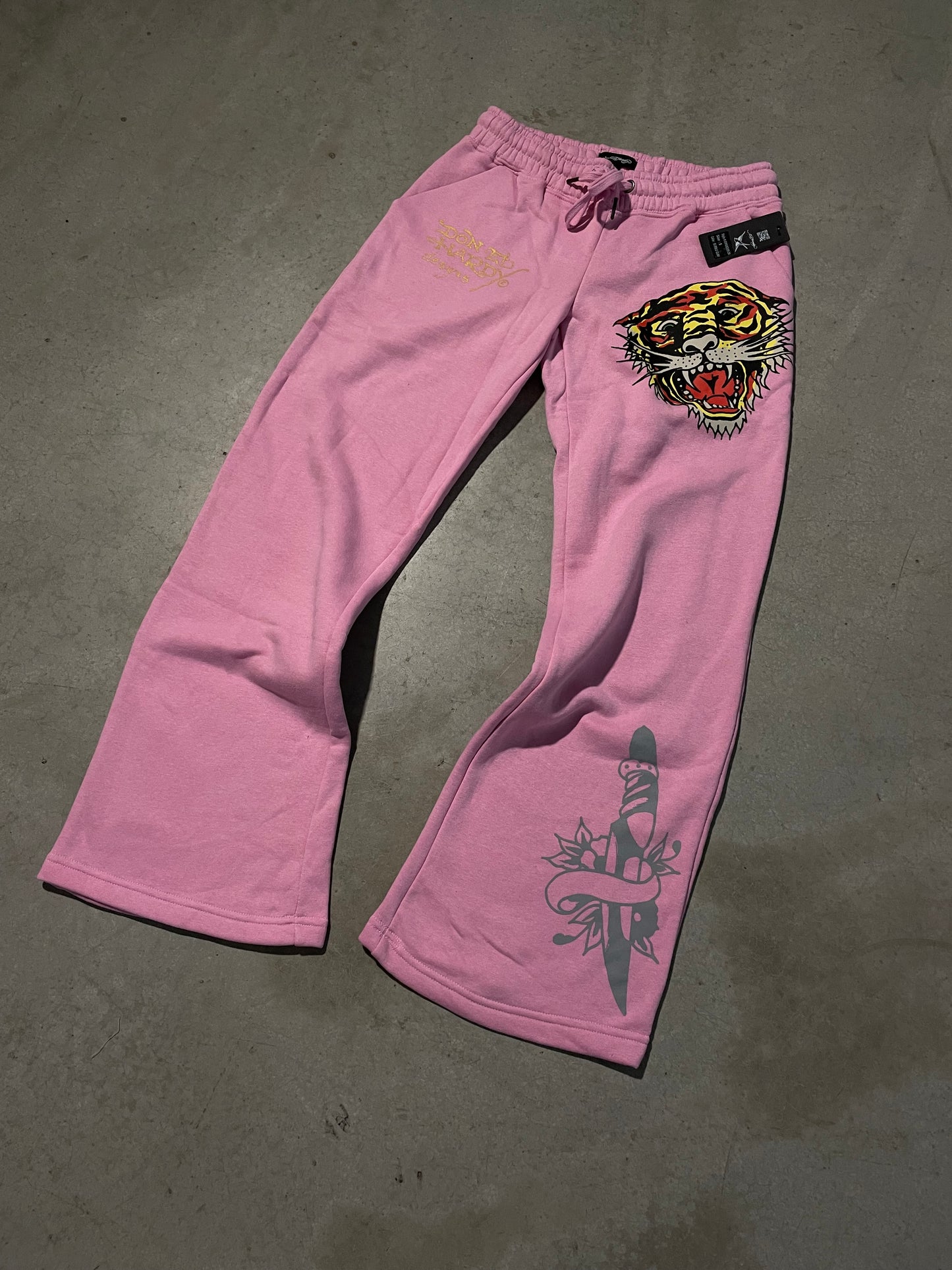 Ed Hardy “Tiger Dagger” Pink Flare Pants