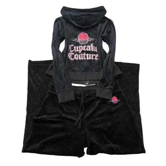 Vintage Juicy Couture Cupcake Couture Women's Black Velour Tracksuit Set Size L