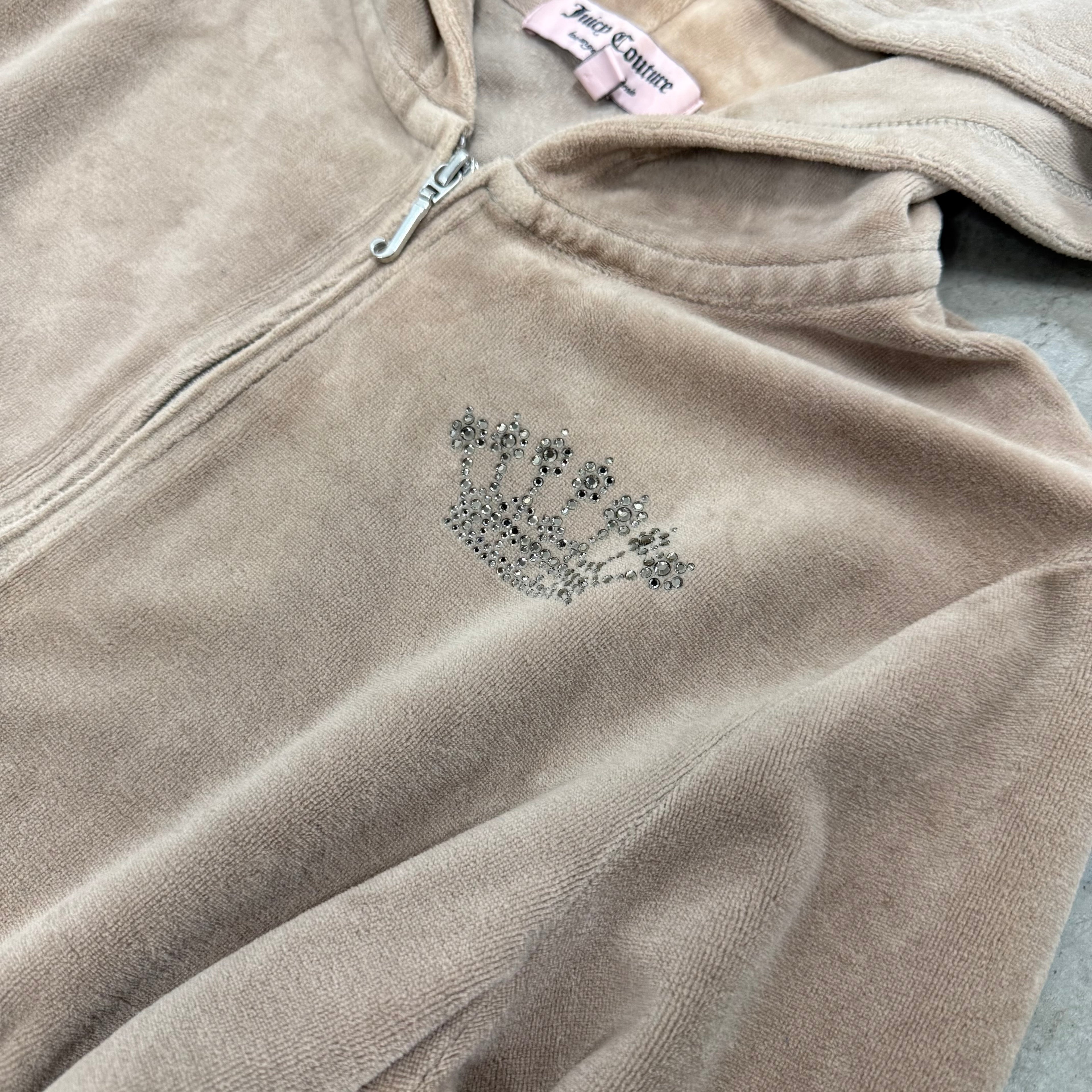 Sandy Brown Velour Juicy Couture Hoodie w/ RARE RHINESTONE DESIGN SIZE XL