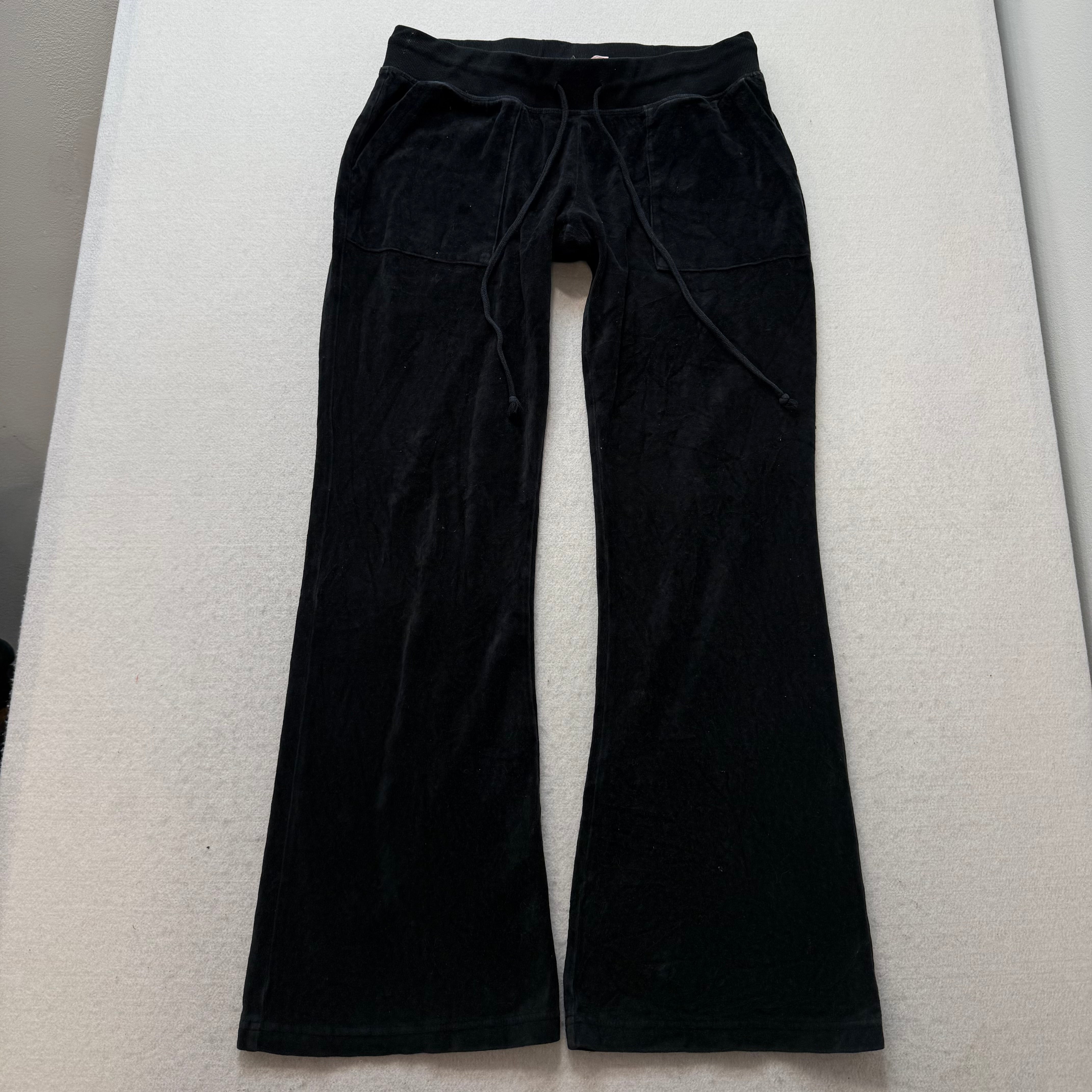 Juicy Couture Black Velour Tracksuit Set Zip Up Hoodie & Flared Pant Logo Size L