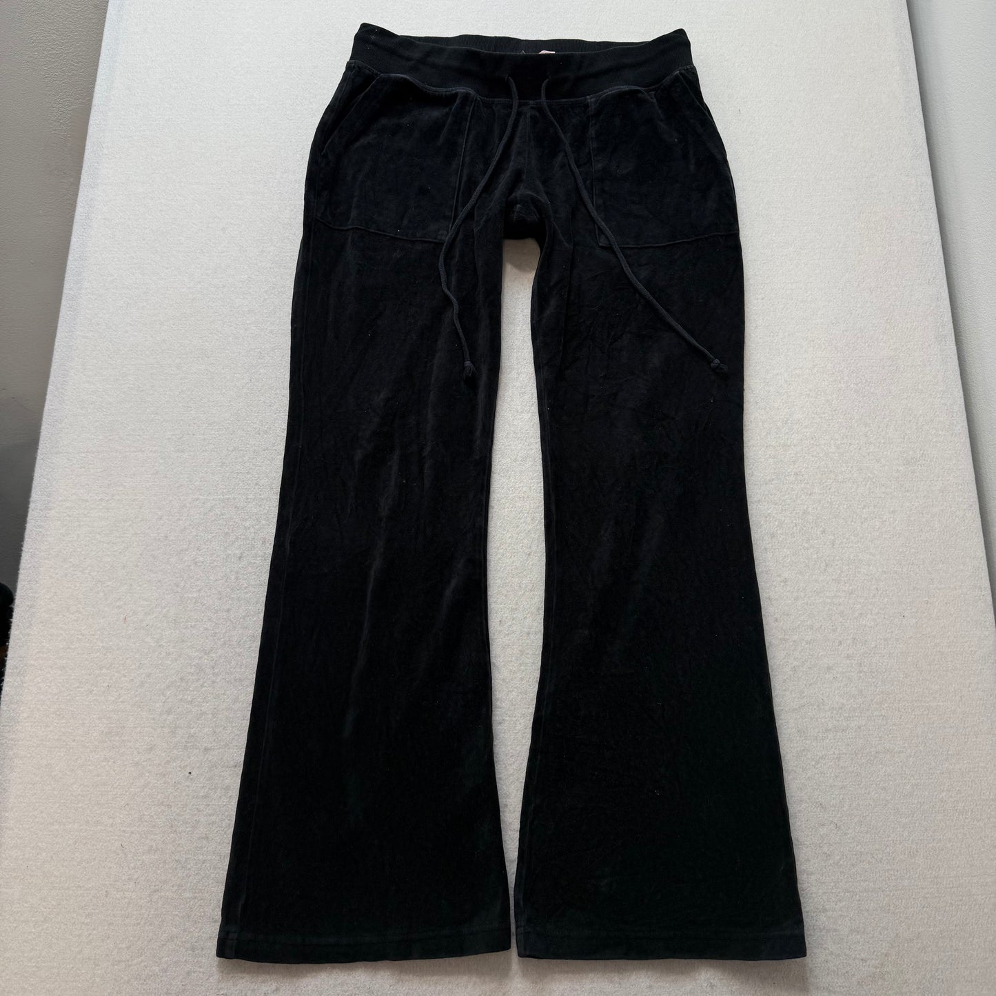 Juicy Couture Black Velour Tracksuit Set Zip Up Hoodie & Flared Pant Logo Size L