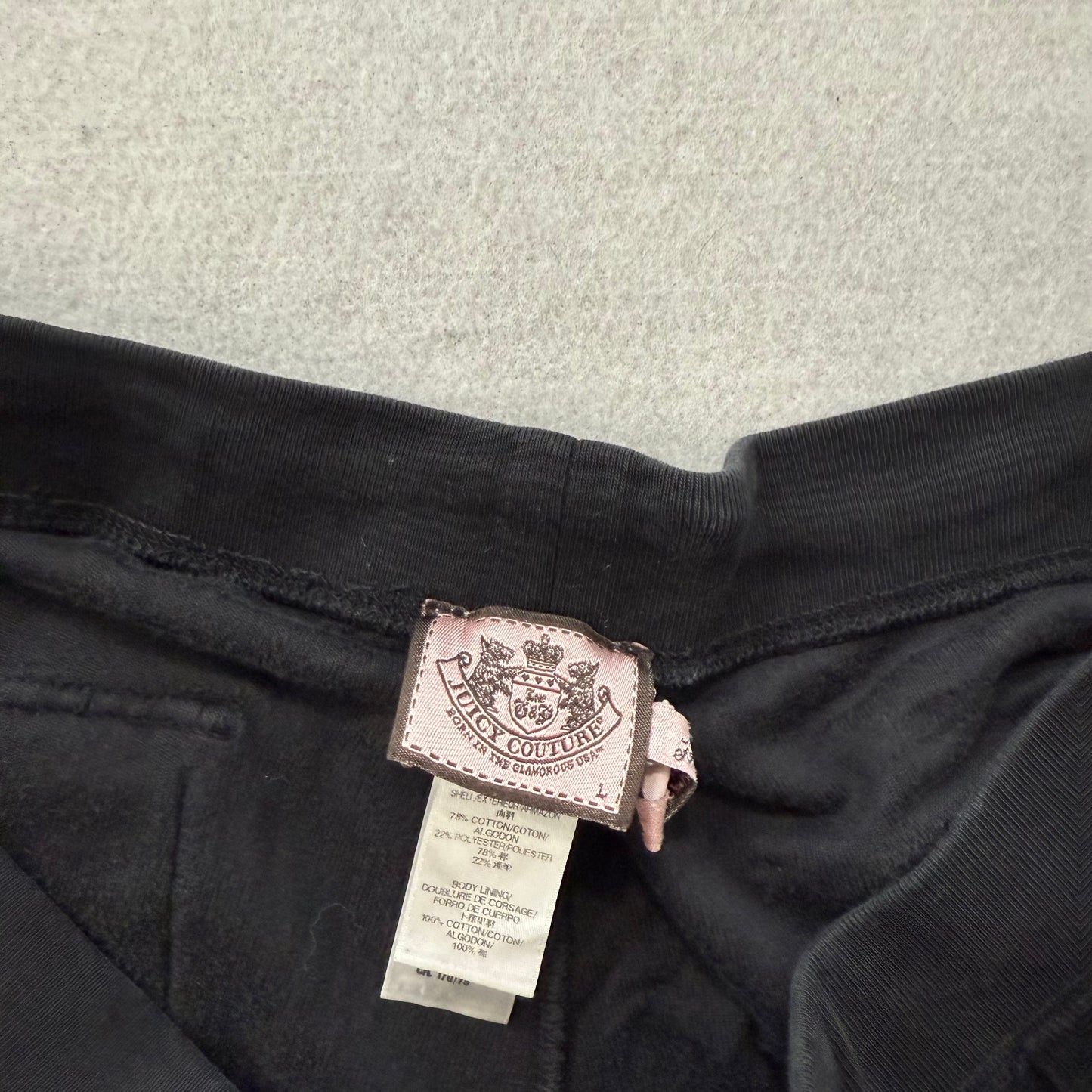 Vintage Juicy Couture Women's Black Velour Flared Track Pant Snap Pockets Size L
