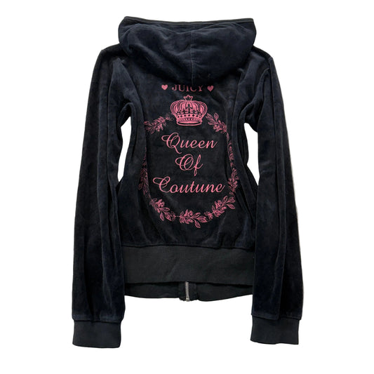 Juicy Couture Women's Black Velour Full Zip Hoodie Queen Of Corture Y2K Size M